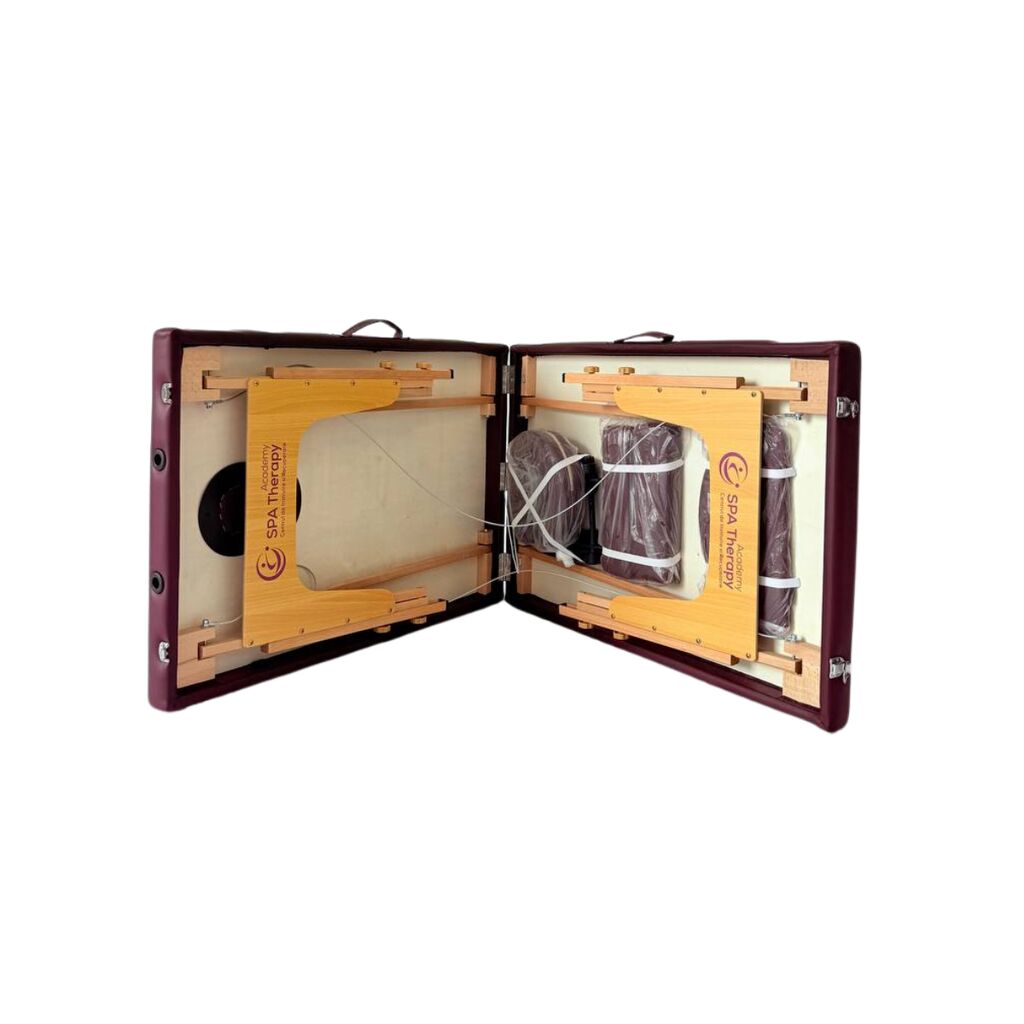 Masă de masaj portabilă,2 secțiuni (dimensiuni 185 x 65 cm/lemn foarte calitativ )  eco piele foarte rezistenta Vișiniu,Husa Transport cu roți. - imaginea 10