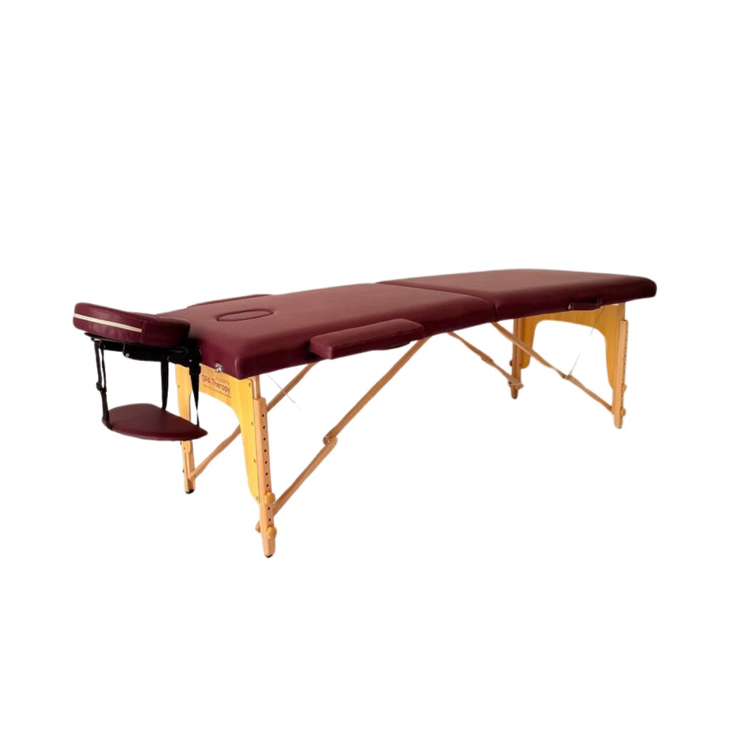 Masă de masaj portabilă,2 secțiuni (dimensiuni 185 x 65 cm/lemn foarte calitativ )  eco piele foarte rezistenta Vișiniu,Husa Transport cu roți. - imaginea 8