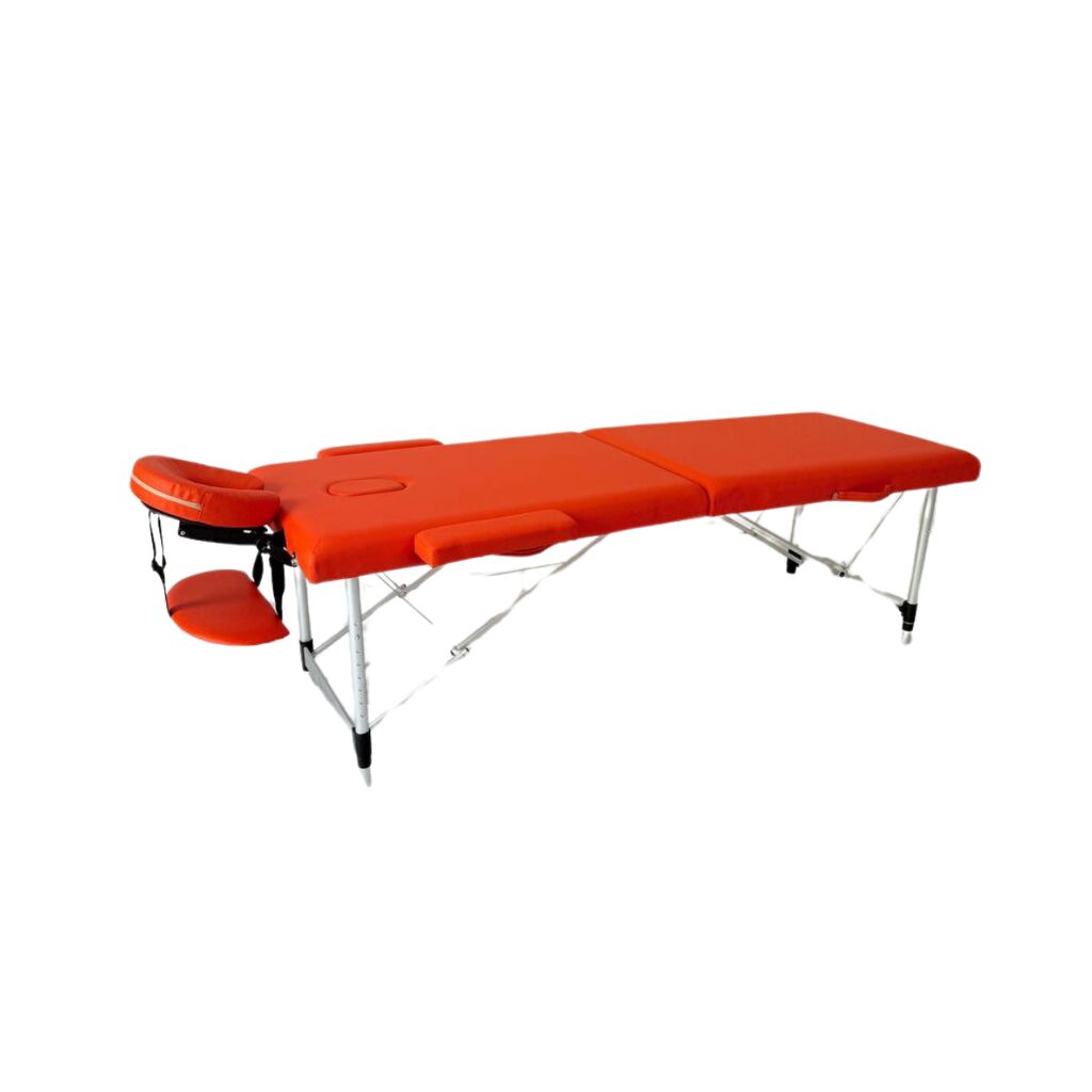 Masă de masaj portabilă, 2 secțiuni (dimensiuni 185 x 65 cm/metal)  eco piele, si 4cm de spuma Oranj, Husa Transport cu roți. - imaginea 2