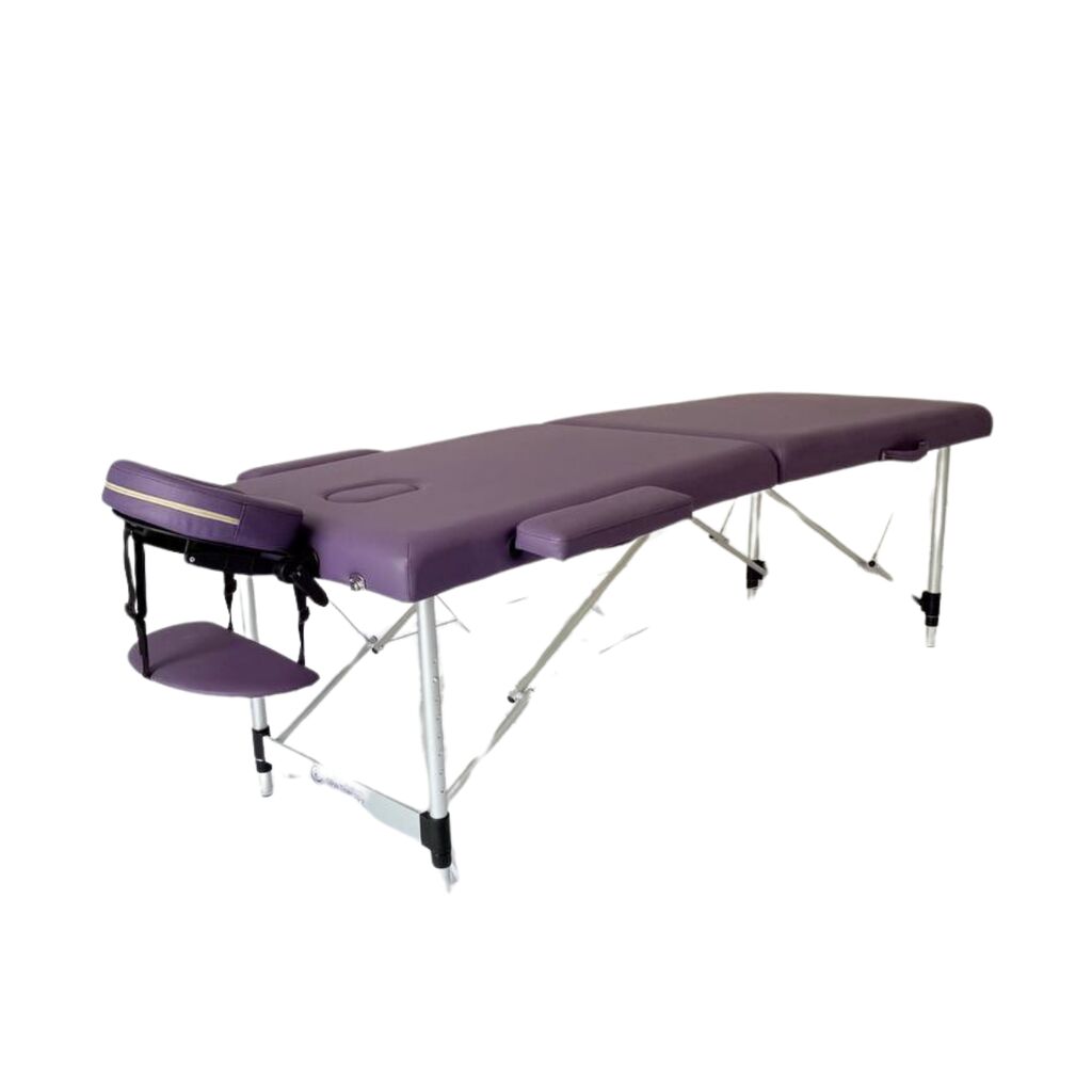 Masă de masaj portabilă, 2 secțiuni (dimensiuni 185 x 65 cm/metal)  eco piele, spuma de 4cm, Violet, Husa Transport cu roți. - imaginea 13