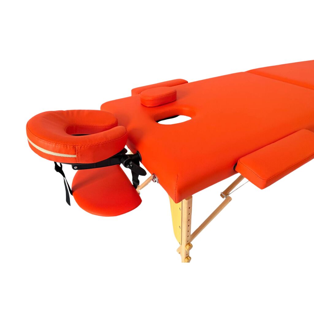 Masă de masaj portabilă, 2 secțiuni (dimensiuni 185 x 65 cm/lemn dur) eco piele, spuma de 4cm Oranj, Husa Transport cu roți. - imaginea 14