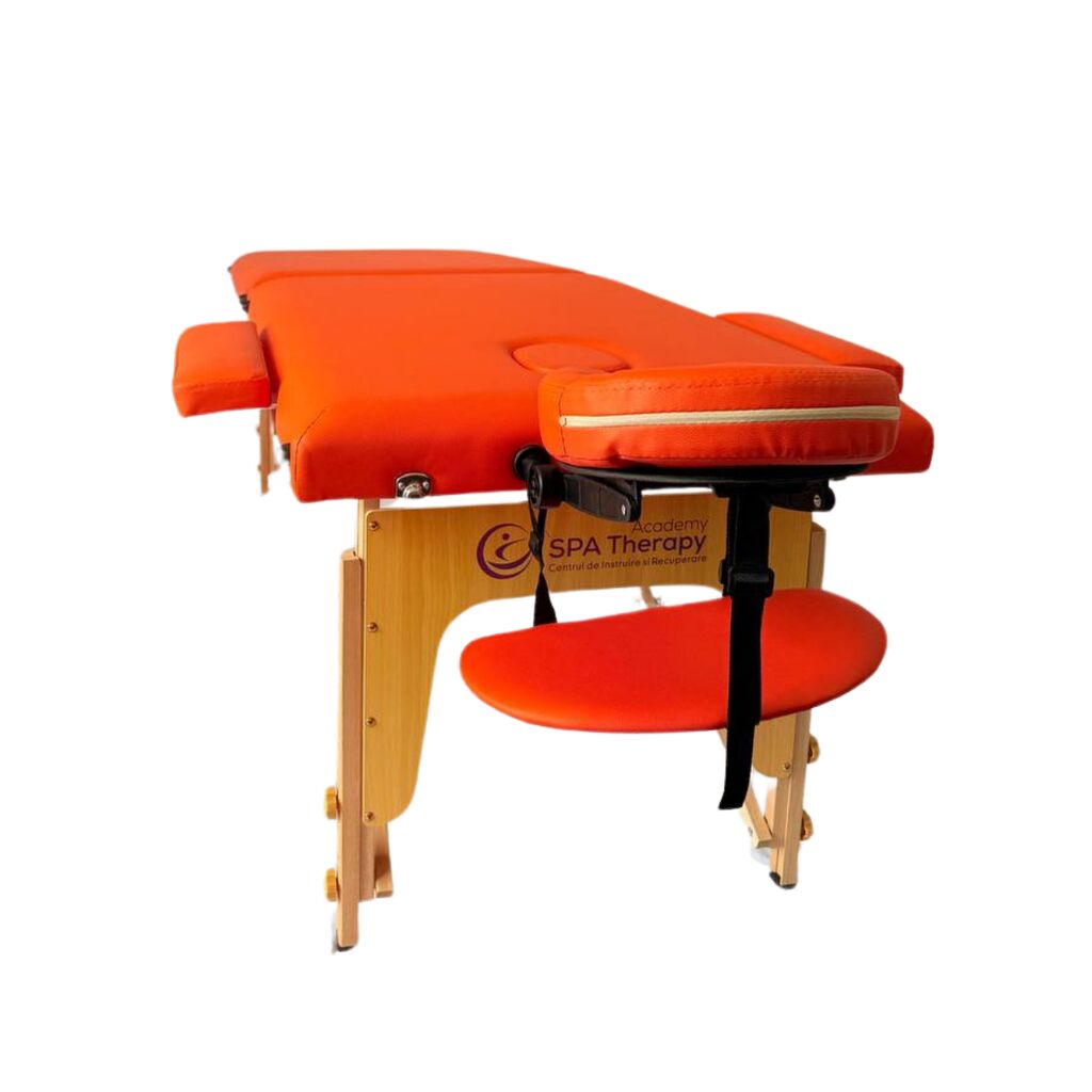 Masă de masaj portabilă, 2 secțiuni (dimensiuni 185 x 65 cm/lemn dur) eco piele, spuma de 4cm Oranj, Husa Transport cu roți. - imaginea 6