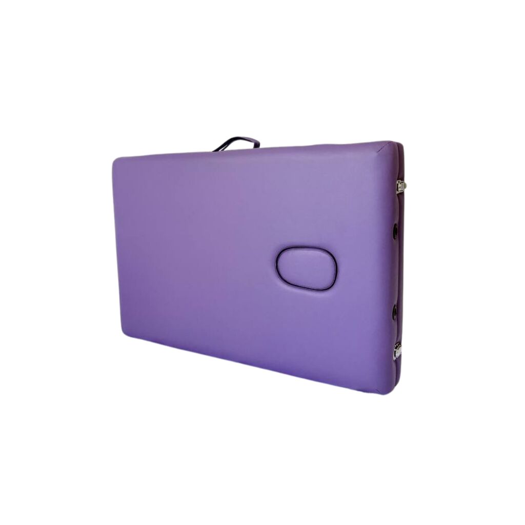 Masă de masaj portabilă, 2 secțiuni (dimensiuni 185 x 65 cm/metal)  eco piele, spuma de 4cm, Violet, Husa Transport cu roți. - imaginea 6