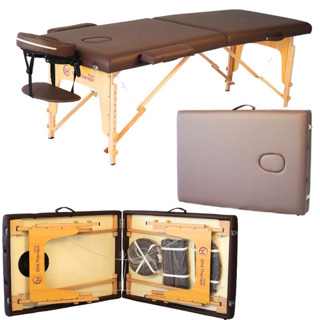 Masă de masaj portabilă ,2 secțiuni(185/65 cm/lemn) Cafeniu,Husa Transport. - imaginea 4