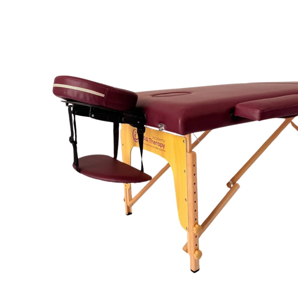 Masă de masaj portabilă,2 secțiuni (dimensiuni 185 x 65 cm/lemn foarte calitativ )  eco piele foarte rezistenta Vișiniu,Husa Transport cu roți. - imaginea 9