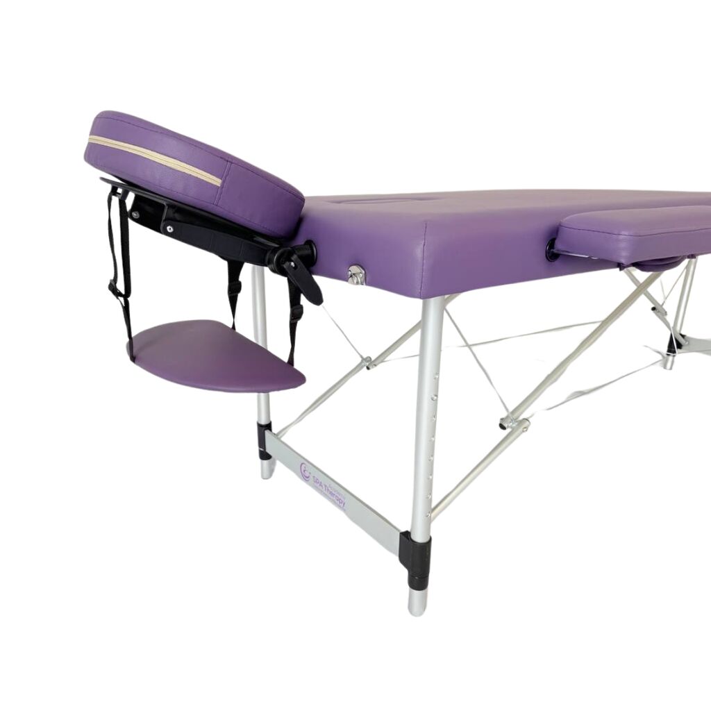 Masă de masaj portabilă, 2 secțiuni (dimensiuni 185 x 65 cm/metal)  eco piele, spuma de 4cm, Violet, Husa Transport cu roți. - imaginea 9