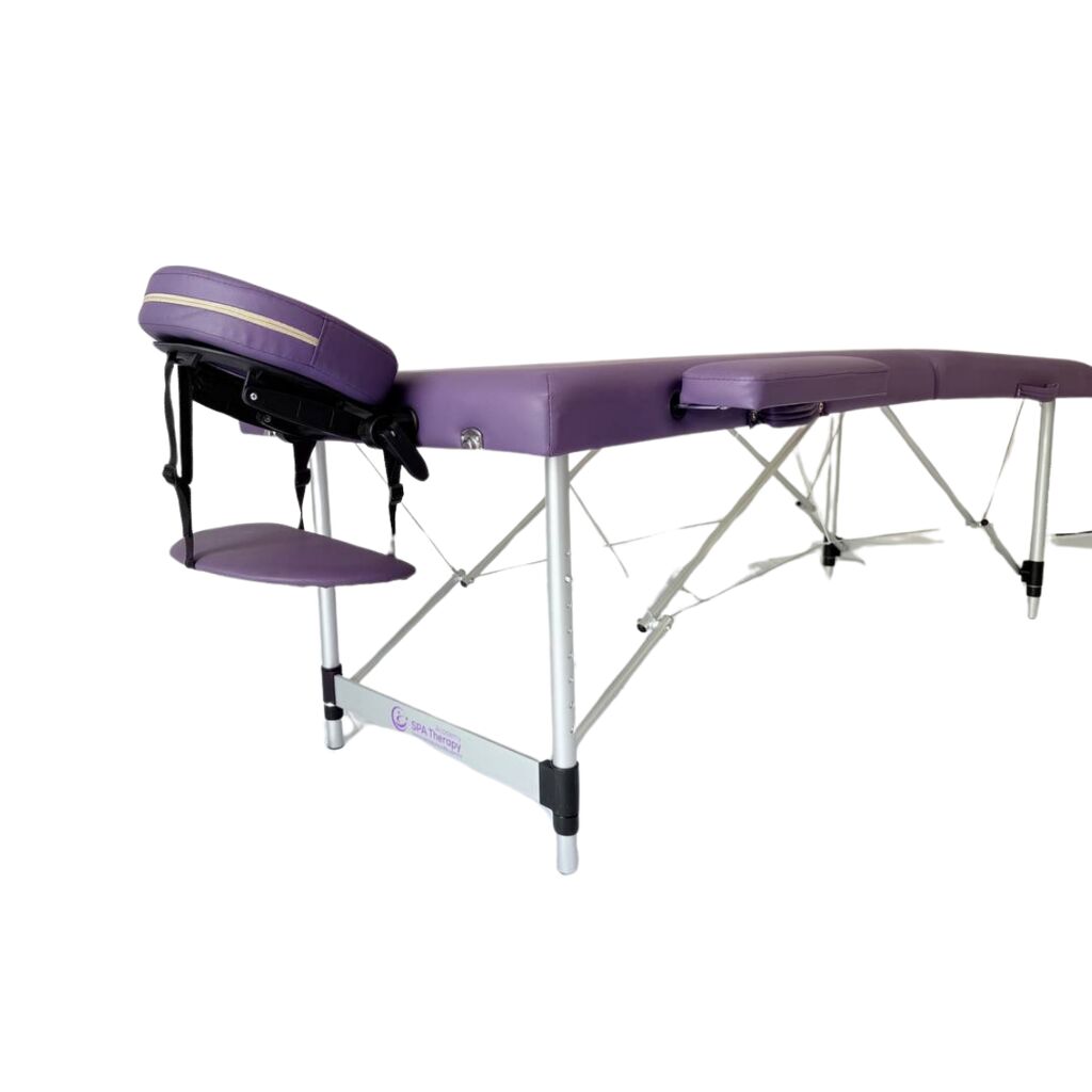 Masă de masaj portabilă, 2 secțiuni (dimensiuni 185 x 65 cm/metal)  eco piele, spuma de 4cm, Violet, Husa Transport cu roți. - imaginea 2