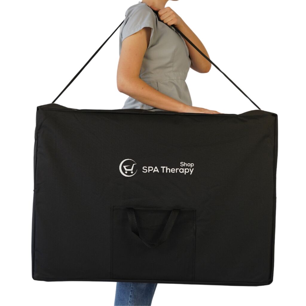 Masă de masaj portabilă,2 secțiuni (dimensiuni 185 x 65 cm/lemn foarte calitativ )  eco piele foarte rezistenta Vișiniu,Husa Transport cu roți. - imaginea 17