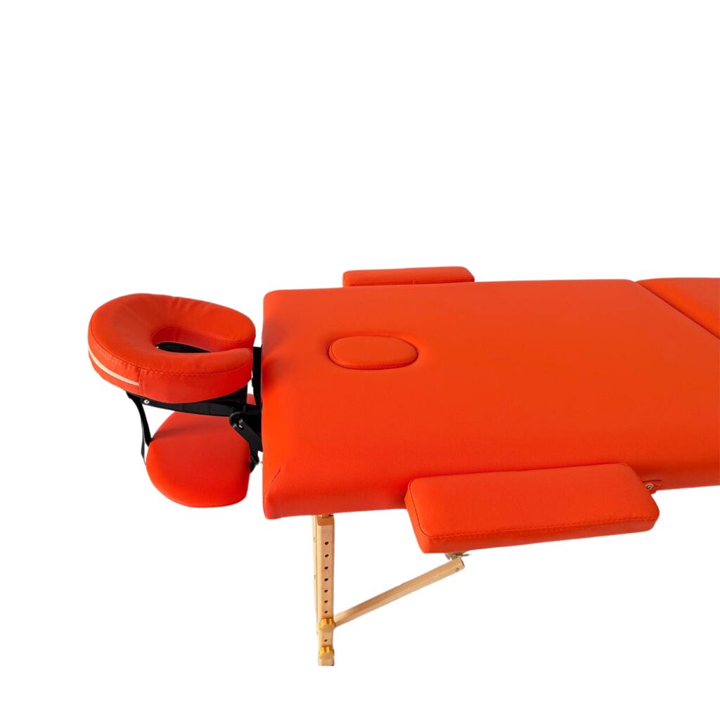 Masă de masaj portabilă, 2 secțiuni (dimensiuni 185 x 65 cm/lemn dur) eco piele, spuma de 4cm Oranj, Husa Transport cu roți. - imaginea 13