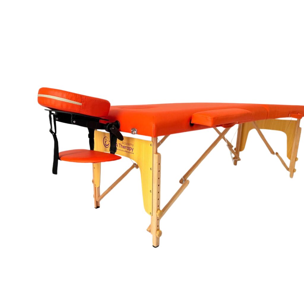 Masă de masaj portabilă, 2 secțiuni (dimensiuni 185 x 65 cm/lemn dur) eco piele, spuma de 4cm Oranj, Husa Transport cu roți. - imaginea 8
