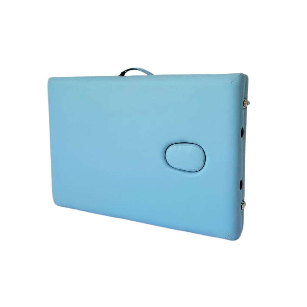 Masă de masaj portabilă,2 secțiuni (dimensiuni 185 x 65 cm/lemn dur) eco piele, spuma de 4cm Albastru,Husa Transport cu roți. - imaginea 17