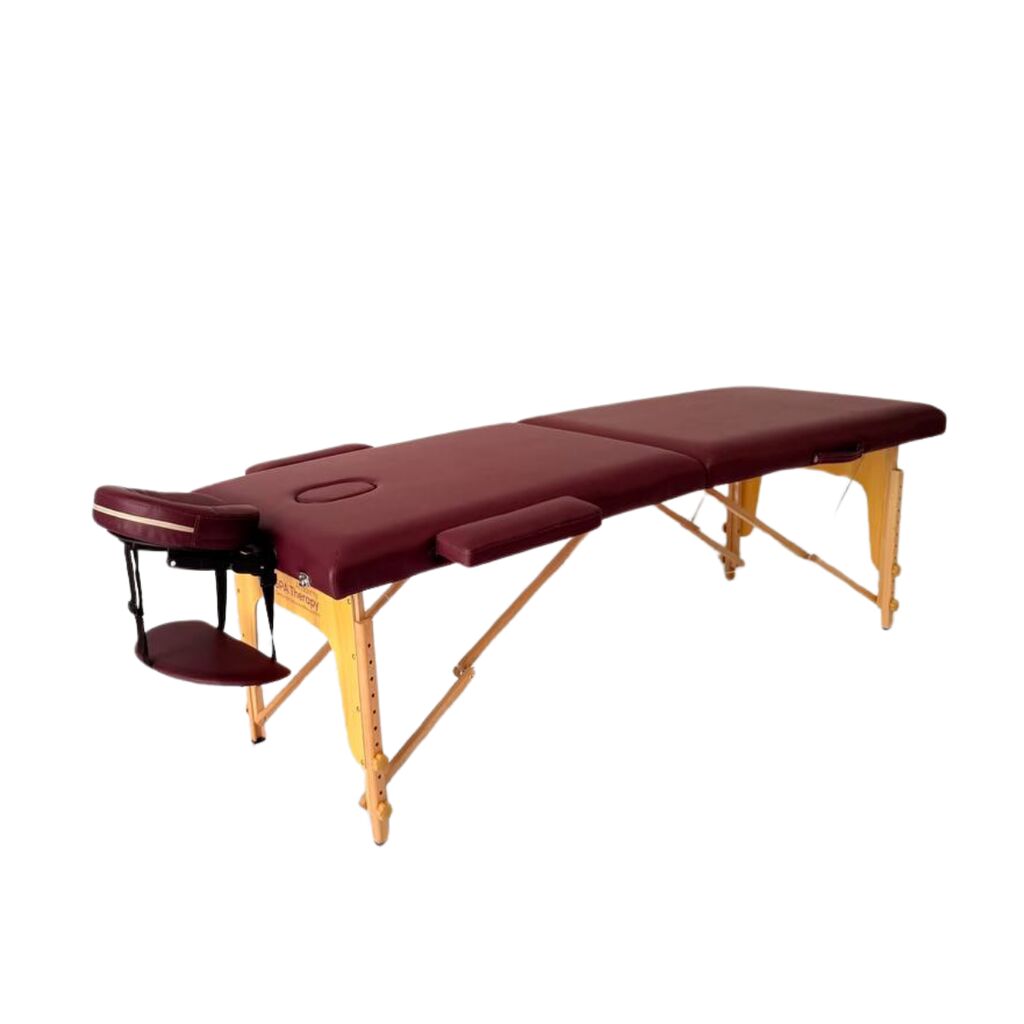 Masă de masaj portabilă,2 secțiuni (dimensiuni 185 x 65 cm/lemn foarte calitativ )  eco piele foarte rezistenta Vișiniu,Husa Transport cu roți. - imaginea 2