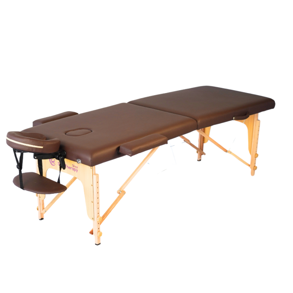 Masă de masaj portabilă ,2 secțiuni(185/65 cm/lemn) Cafeniu,Husa Transport.