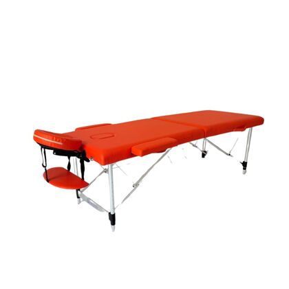 Masă de masaj portabilă, 2 secțiuni (dimensiuni 185 x 65 cm/metal)  eco piele, si 4cm de spuma Oranj, Husa Transport cu roți.