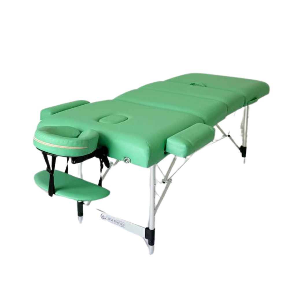 Masă de masaj portabilă 4 secțiuni (dimensiuni 185 x 65 cm/metal) eco piele, spuma de 6cm, Verde, Husa Transport. - imaginea 5