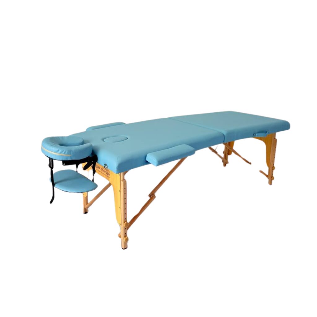 Masă de masaj portabilă,2 secțiuni (dimensiuni 185 x 65 cm/lemn dur) eco piele, spuma de 4cm Albastru,Husa Transport cu roți. - imaginea 15