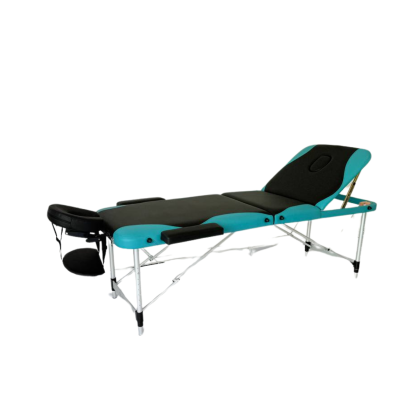 Masă de masaj (portabilă/65 cm/metal 3 secțiuni) Negru/Turcuaz,Husa Transport.