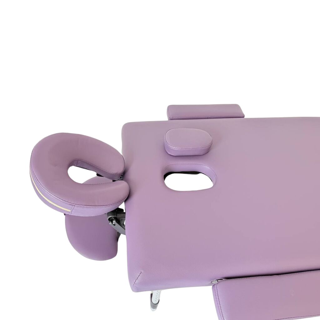 Masă de masaj portabilă, 2 secțiuni (dimensiuni 185 x 65 cm/metal)  eco piele, spuma de 4cm, Violet, Husa Transport cu roți. - imaginea 11