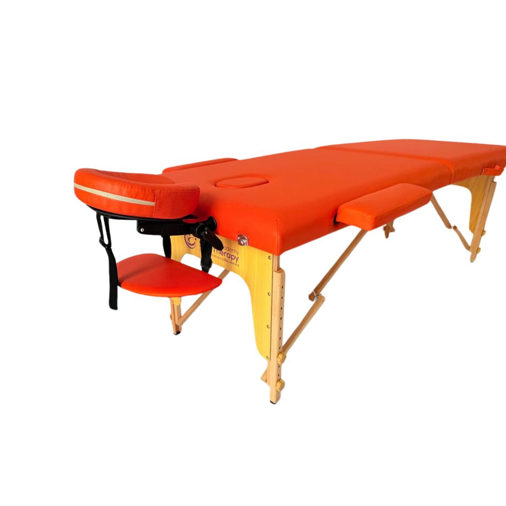 Masă de masaj portabilă, 2 secțiuni (dimensiuni 185 x 65 cm/lemn dur) eco piele, spuma de 4cm Oranj, Husa Transport cu roți. - imaginea 2