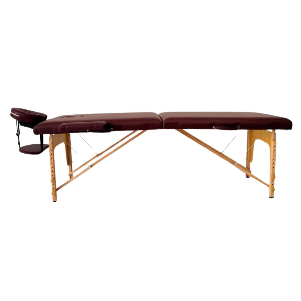 Masă de masaj portabilă,2 secțiuni (dimensiuni 185 x 65 cm/lemn foarte calitativ )  eco piele foarte rezistenta Vișiniu,Husa Transport cu roți. - imaginea 3