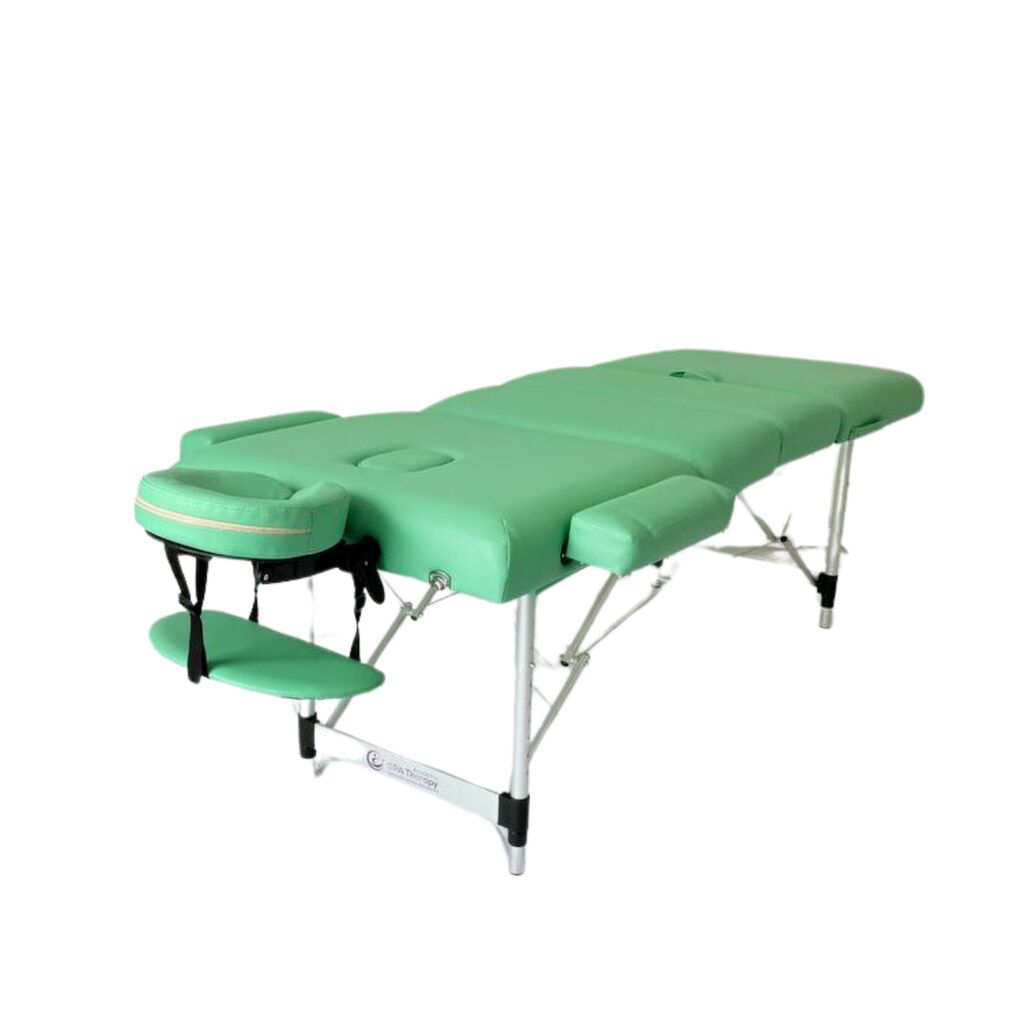 Masă de masaj portabilă 4 secțiuni (dimensiuni 185 x 65 cm/metal) eco piele, spuma de 6cm, Verde, Husa Transport. - imaginea 2