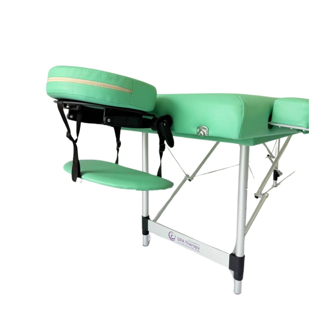 Masă de masaj portabilă 4 secțiuni (dimensiuni 185 x 65 cm/metal) eco piele, spuma de 6cm, Verde, Husa Transport. - imaginea 3