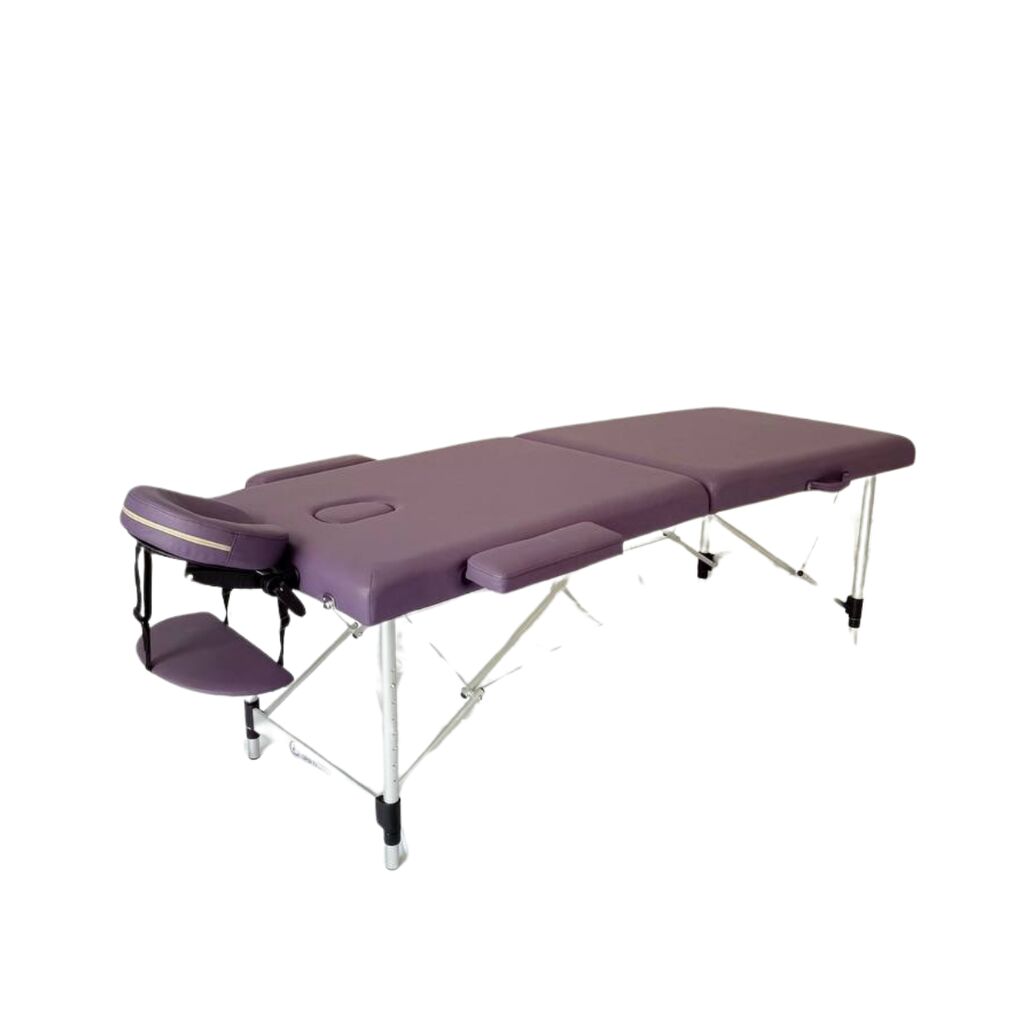 Masă de masaj portabilă, 2 secțiuni (dimensiuni 185 x 65 cm/metal)  eco piele, spuma de 4cm, Violet, Husa Transport cu roți. - imaginea 7