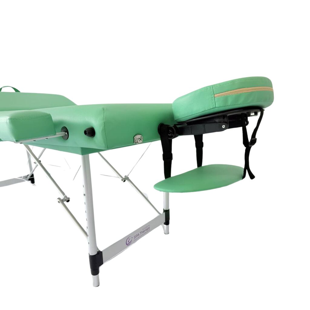 Masă de masaj portabilă 4 secțiuni (dimensiuni 185 x 65 cm/metal) eco piele, spuma de 6cm, Verde, Husa Transport. - imaginea 11