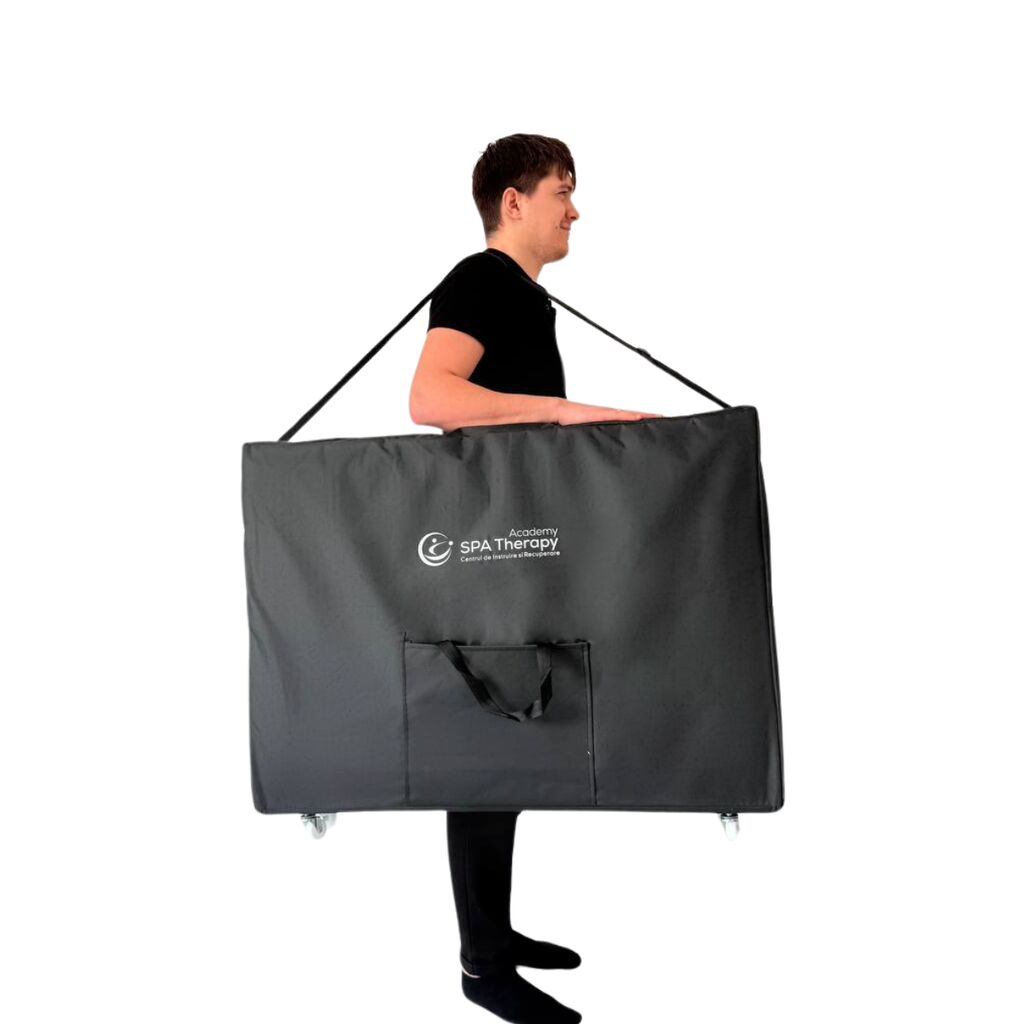 Masă de masaj portabilă, 2 secțiuni (dimensiuni 185 x 65 cm/lemn dur) eco piele, spuma de 4cm Oranj, Husa Transport cu roți. - imaginea 22