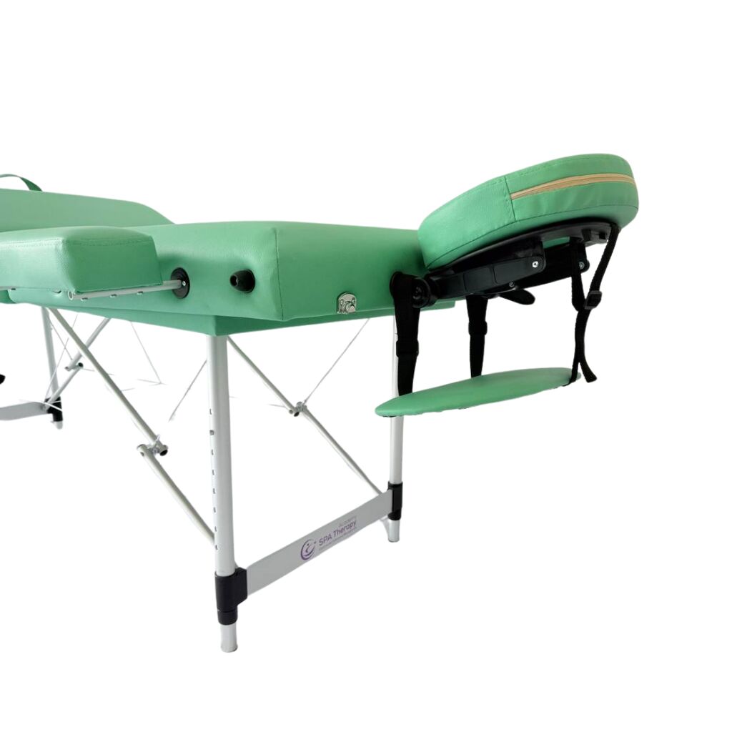 Masă de masaj portabilă 4 secțiuni (dimensiuni 185 x 65 cm/metal) eco piele, spuma de 6cm, Verde, Husa Transport. - imaginea 4