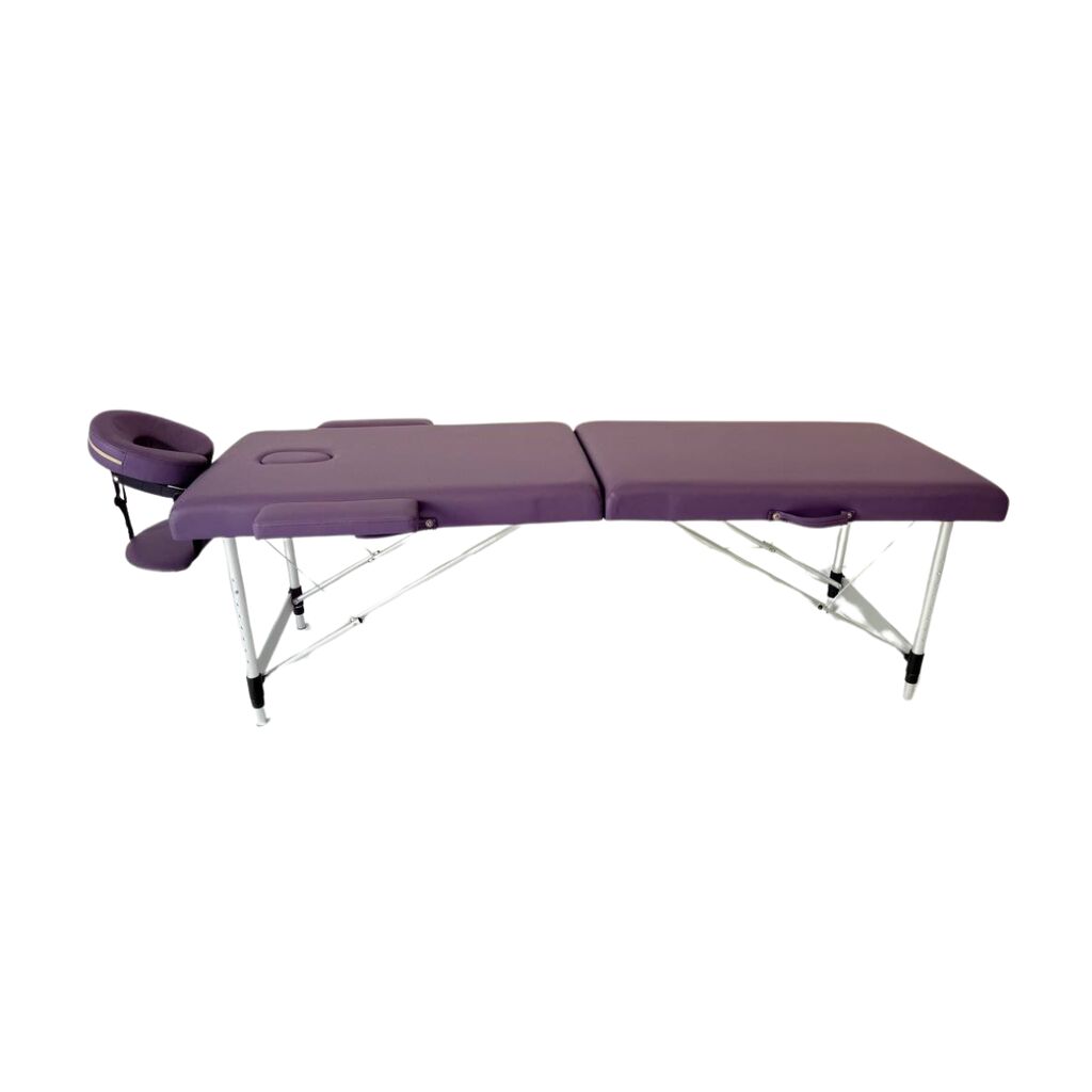 Masă de masaj portabilă, 2 secțiuni (dimensiuni 185 x 65 cm/metal)  eco piele, spuma de 4cm, Violet, Husa Transport cu roți. - imaginea 12