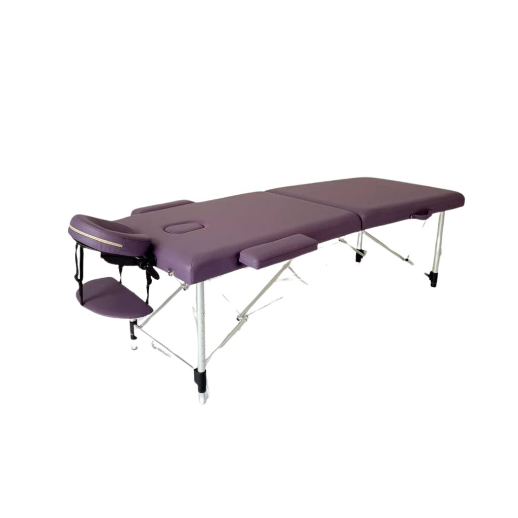 Masă de masaj portabilă, 2 secțiuni (dimensiuni 185 x 65 cm/metal)  eco piele, spuma de 4cm, Violet, Husa Transport cu roți. - imaginea 10