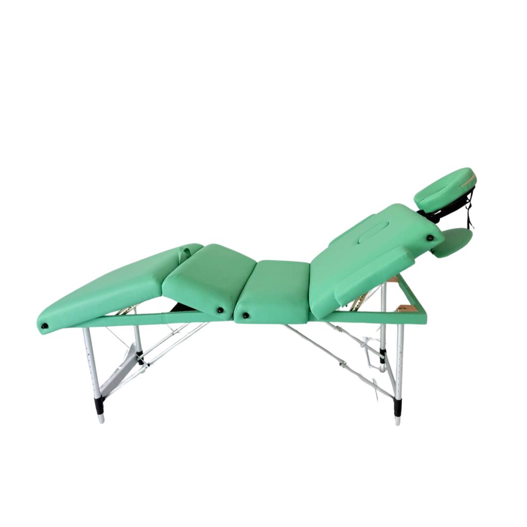Masă de masaj portabilă 4 secțiuni (dimensiuni 185 x 65 cm/metal) eco piele, spuma de 6cm, Verde, Husa Transport. - imaginea 7