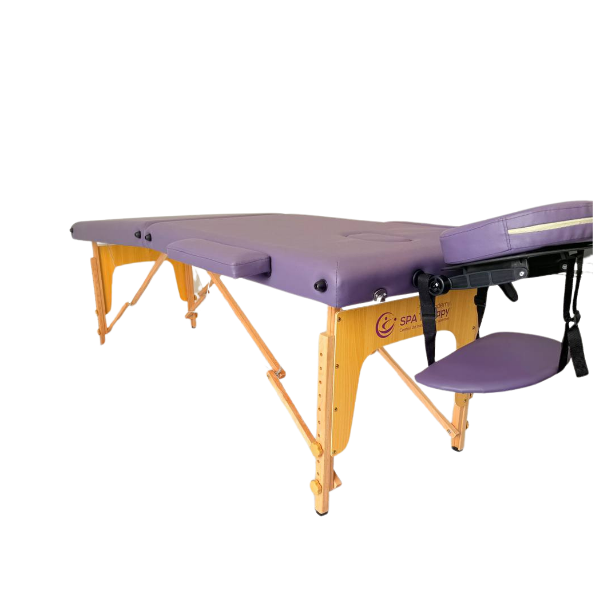 Masă de masaj portabilă, (dimensiuni 185 x 65 cm/lemn) Violet ,Husa Transport cu roți. - 7